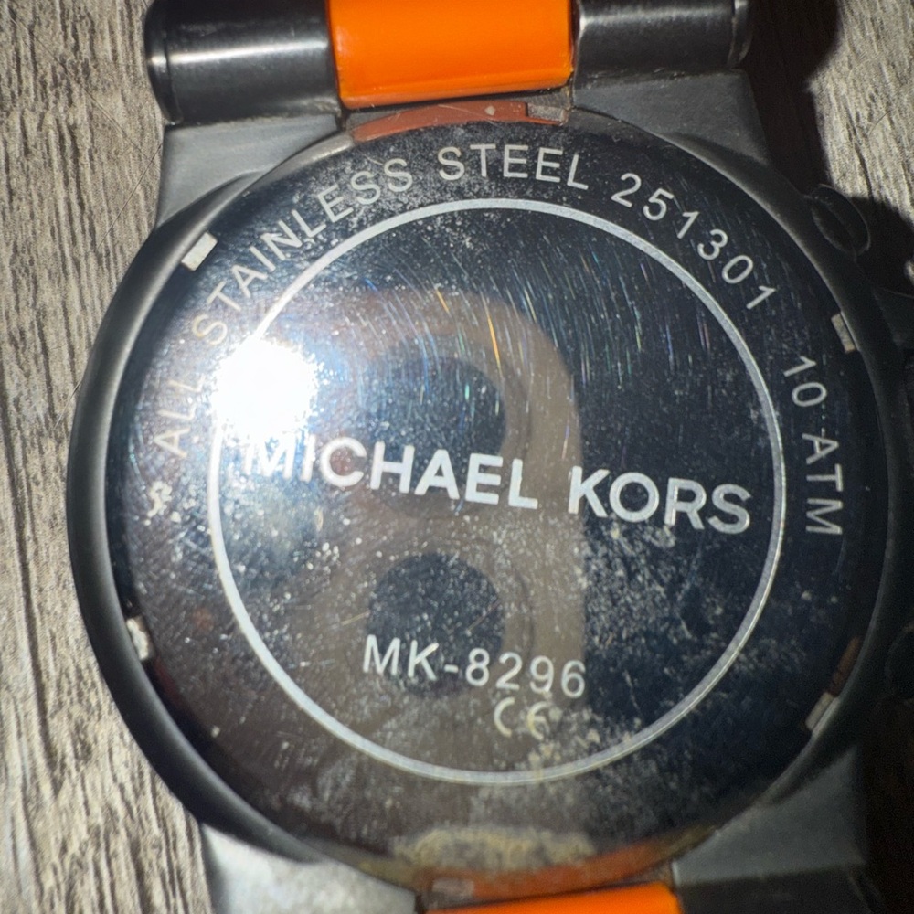 Michael Kors Stainless Steel Watch with Orange Accents